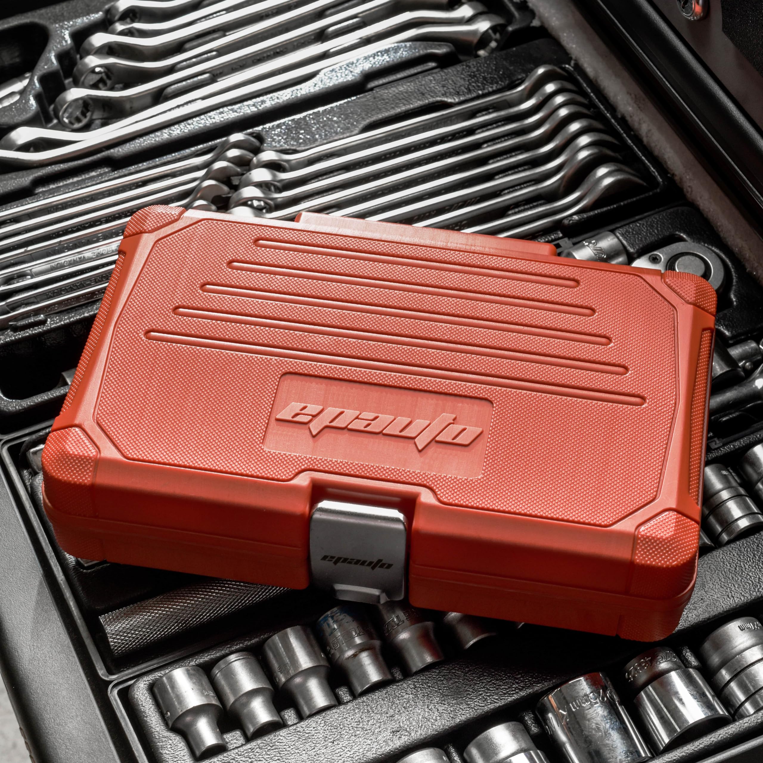 EPAUTO - Set di chiavi a bussola con attacchi da 1/4" e 3/8", con cricchetto reversibile