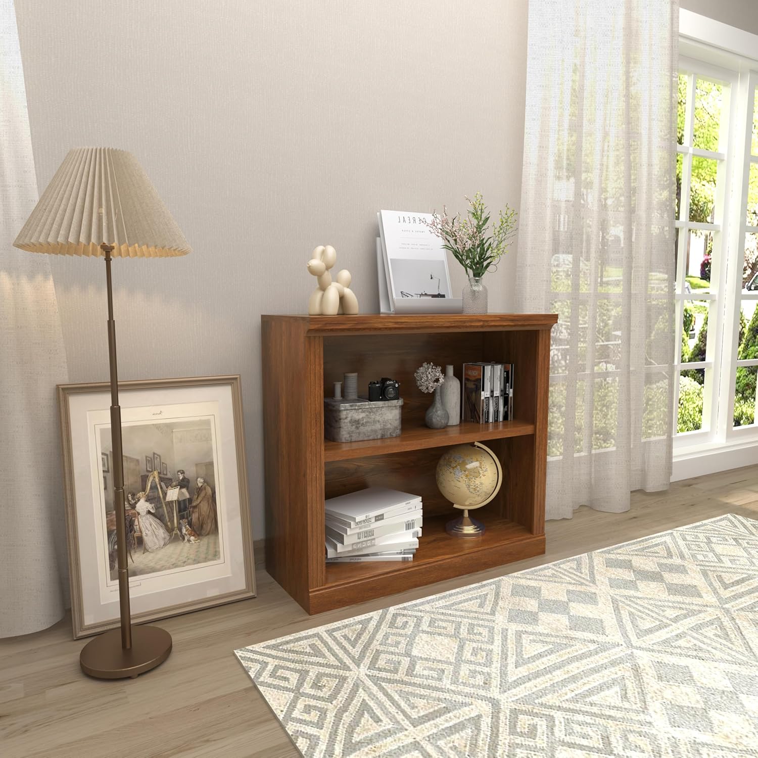 2-Tier Bookshelf Basic Book Case, Wooden Storage Shelves Rustic Bookshelf, Sturdy Display Cabinet for Living Room, Library, Office (Classic Oak, 2-Tier) - Image 8