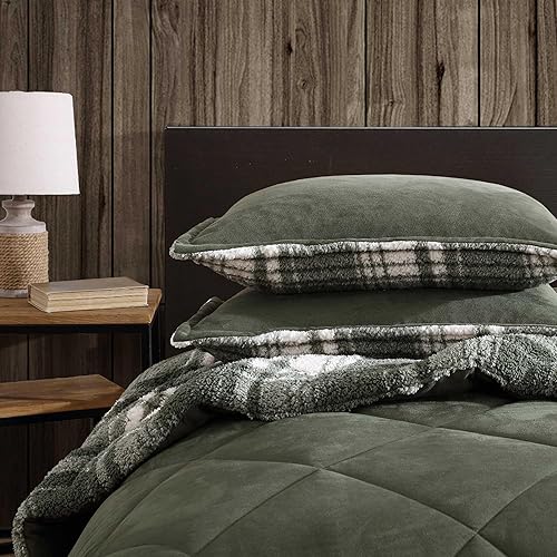 Vista 62 de Eddie Bauer - Juego de edredón Queen, ropa de cama reversible de algodón, decoración del hogar a cuadros de búfalo para todas las estaciones