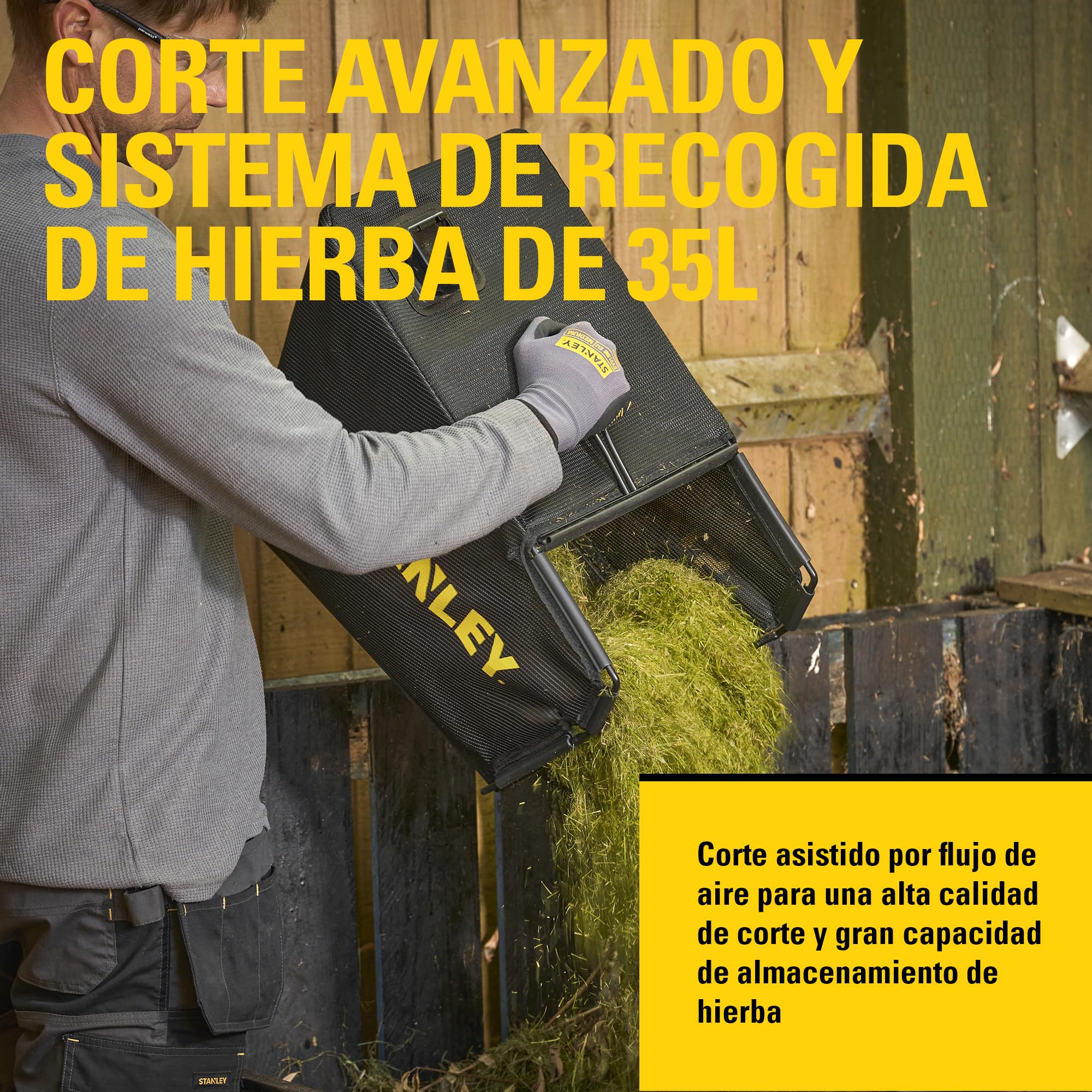 STANLEY V20 Cortacésped sin escobillas de 34 cm, incluye batería de iones de litio de 4 Ah y cargador de 2 A, 18 V, SCMWP3401M1-QW