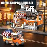 City Coffee Shop Building Blocks Set, Street View Cafe House Building Toys with Coffee Car,STEM Construction Toys for Home Decor& Display,Birthday Gift for Adults Kids Boys Girls 8-12(1185Pcs)