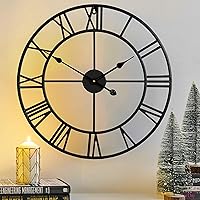 CLXEAST 24 Inch Silent Black Metal Roman Numeral Wall Clock - Modern Farmhouse Living Room Decor & Housewarming Gift