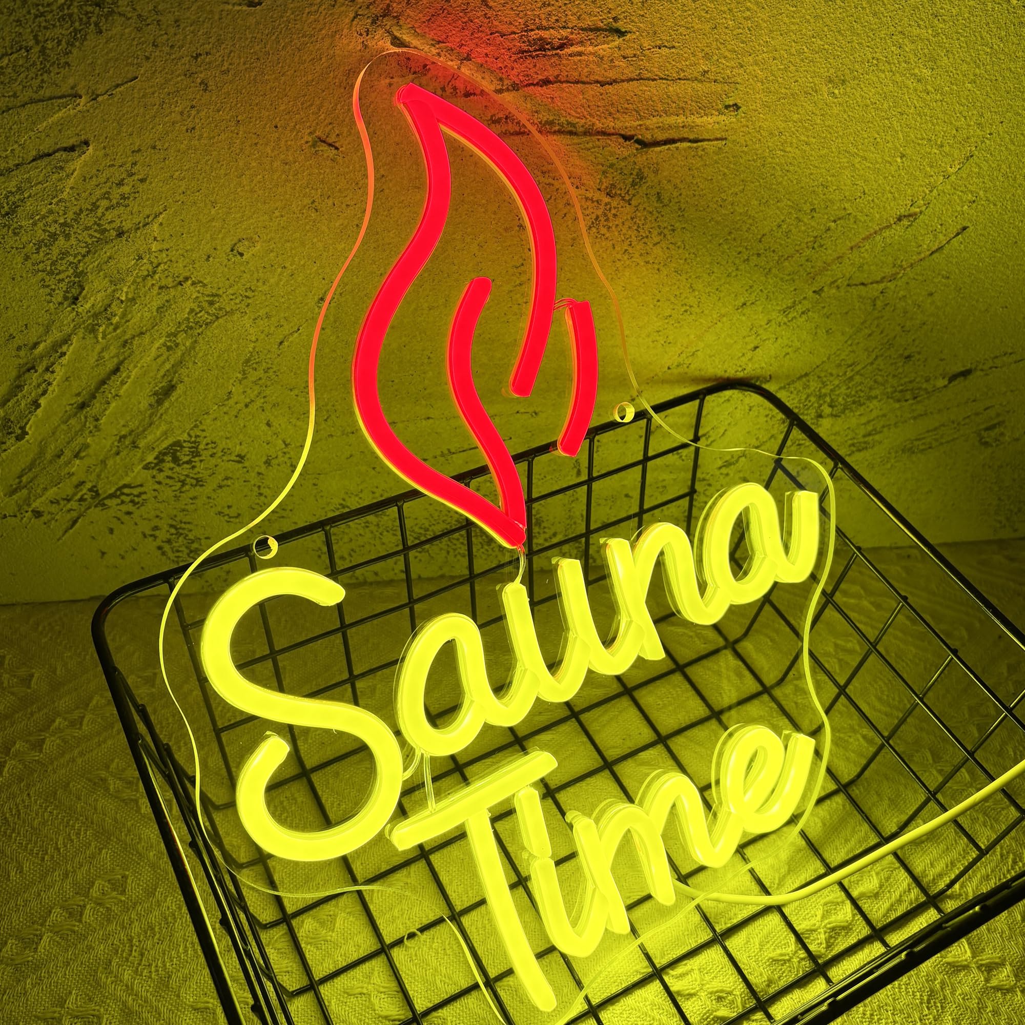 Insegna al neon con tempo sauna, luce al neon a LED per spa e benessere, dimmerabile, alimentata tramite USB, per palestra, benessere, sala relax, insegna per la cura di sé (32 x 26 cm)