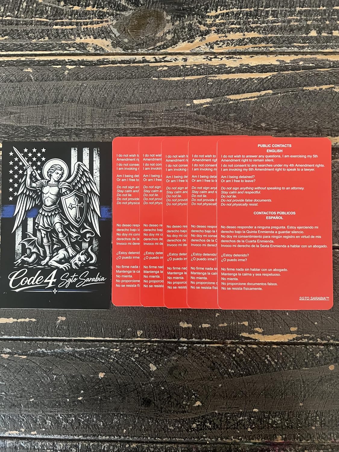 5 Pack Bilingual Red Cards with St. Michael Archangel Decal - English and Spanish Reference Cards for Residential Encounters, Traffic Stops and Public Contacts