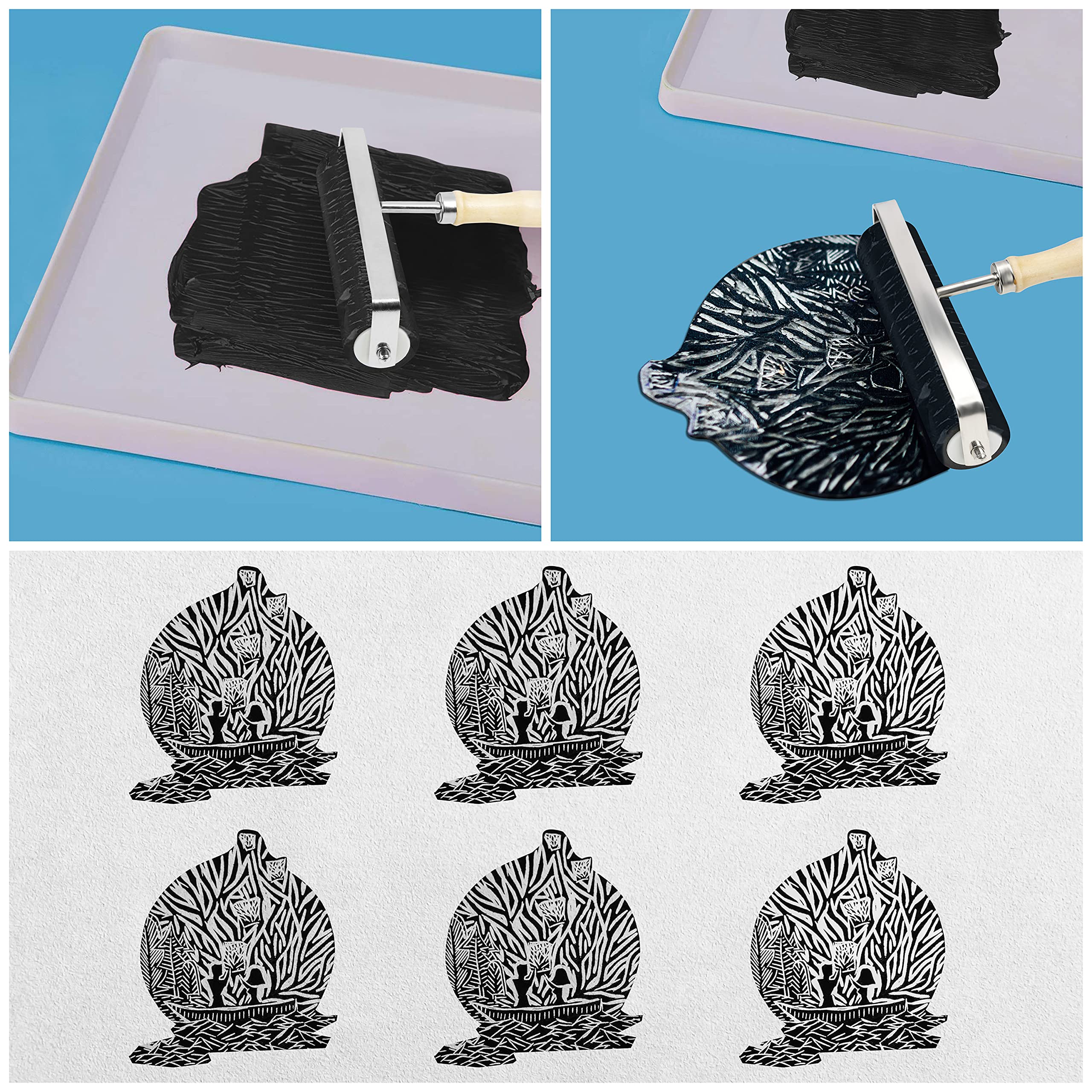 Kurtzy Stampo in Gomma Rullo con Manico in Legno da 15 cm Lino Brayer Nero Duro per Stampa