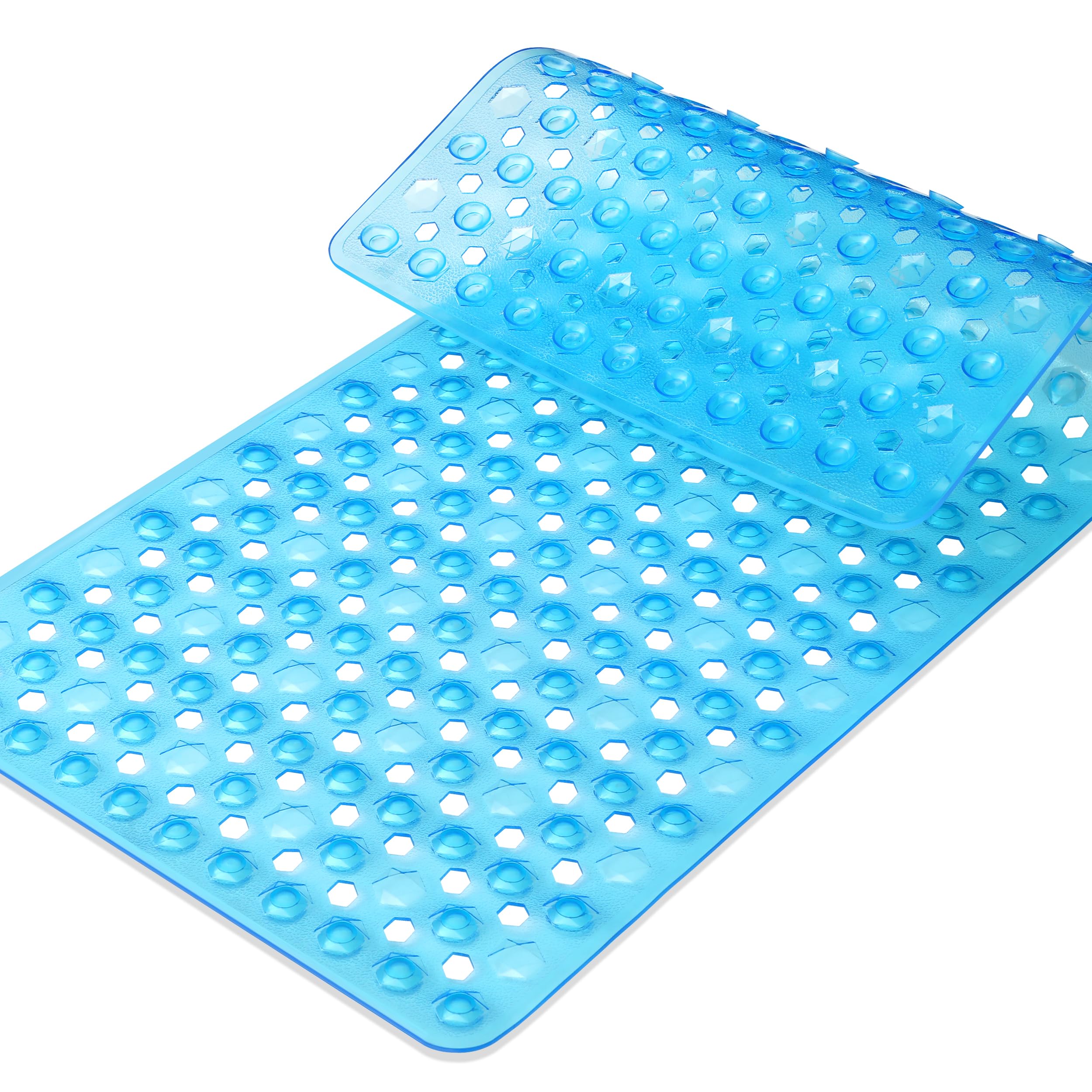 Yimobra Bathtub Mat Non Slip, 27.5"X15.5" Machine Washable Shower Floor Mat, Soft on Feet, Bathmat with Drain Holes and Suction Cups, Bathroom Essentials, Clear Blue