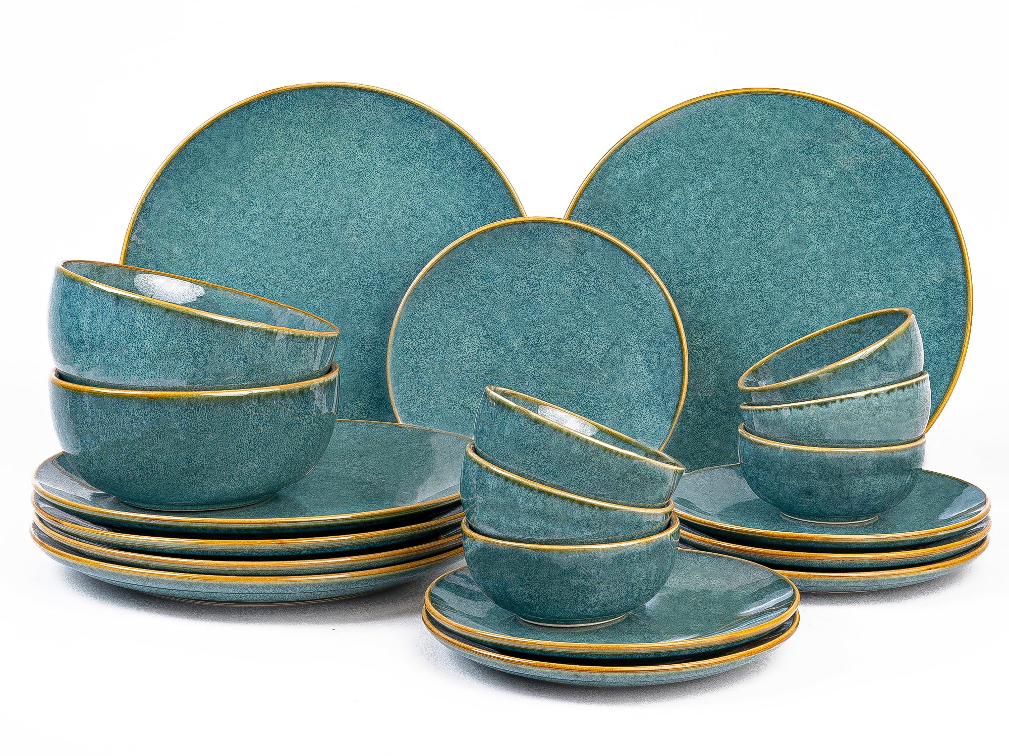 Bodhi House Handcrafted Stoneware Ceramic Dinner Set, 20 Pieces Dish Set Serving for 6, Microwave and Dishwasher Safe, Bone-ash Free, Crockery Set for Dining and Gifting, Ocean Green discount deal