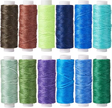 BEEFLYING 12 Rolls 0.8mm Waxed Thread for Sewing, Polyester Waxed Cord Sewing Thread String for Macrame, Bookbinding, Jewelry Diy, Handcraft and Leather Project