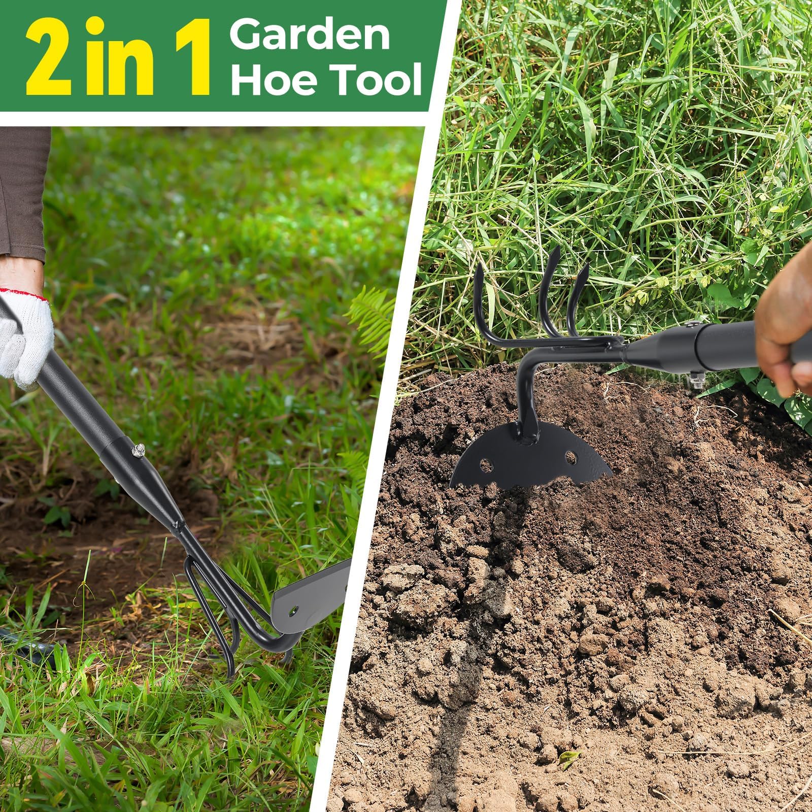 Gartenharken Grabegabel 150 cm Verstellbare Langstiel-Unkrauthacke - Schwere Beethacke Gartenwerkzeuge zum Jäten & Auflockern von Erde für Garten, Rasen und Yardarbeit