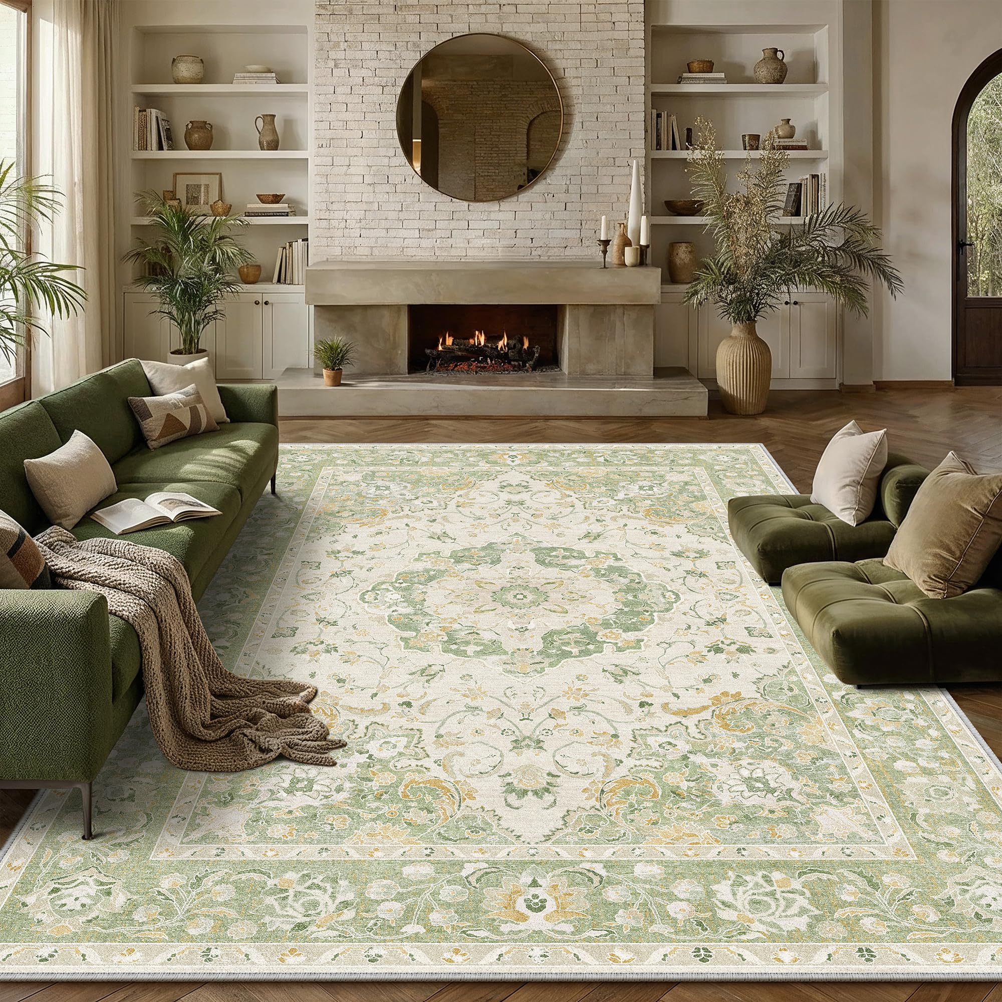 PureCozy Green Washable Vintage Rugs Living Room Rug 200x300cm — image 1