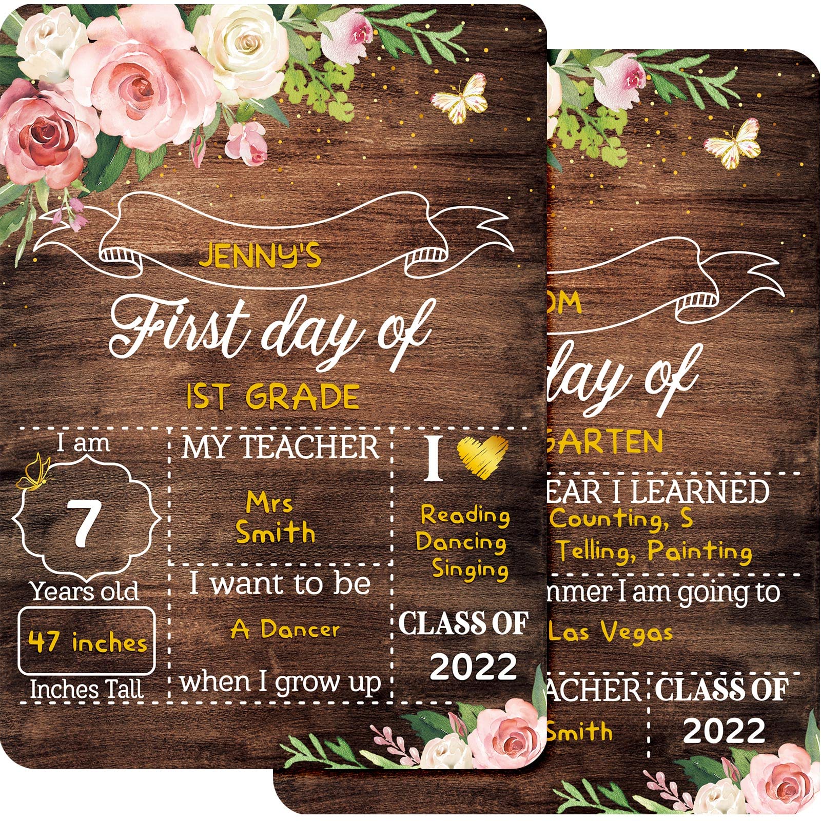Tablero escolar para el primer día y el último día cartel floral para el primer día de escuela tablero de tiza de madera para el primer día pizarra escolar para niños preescolar 13.8 x 9.8 pulgadas