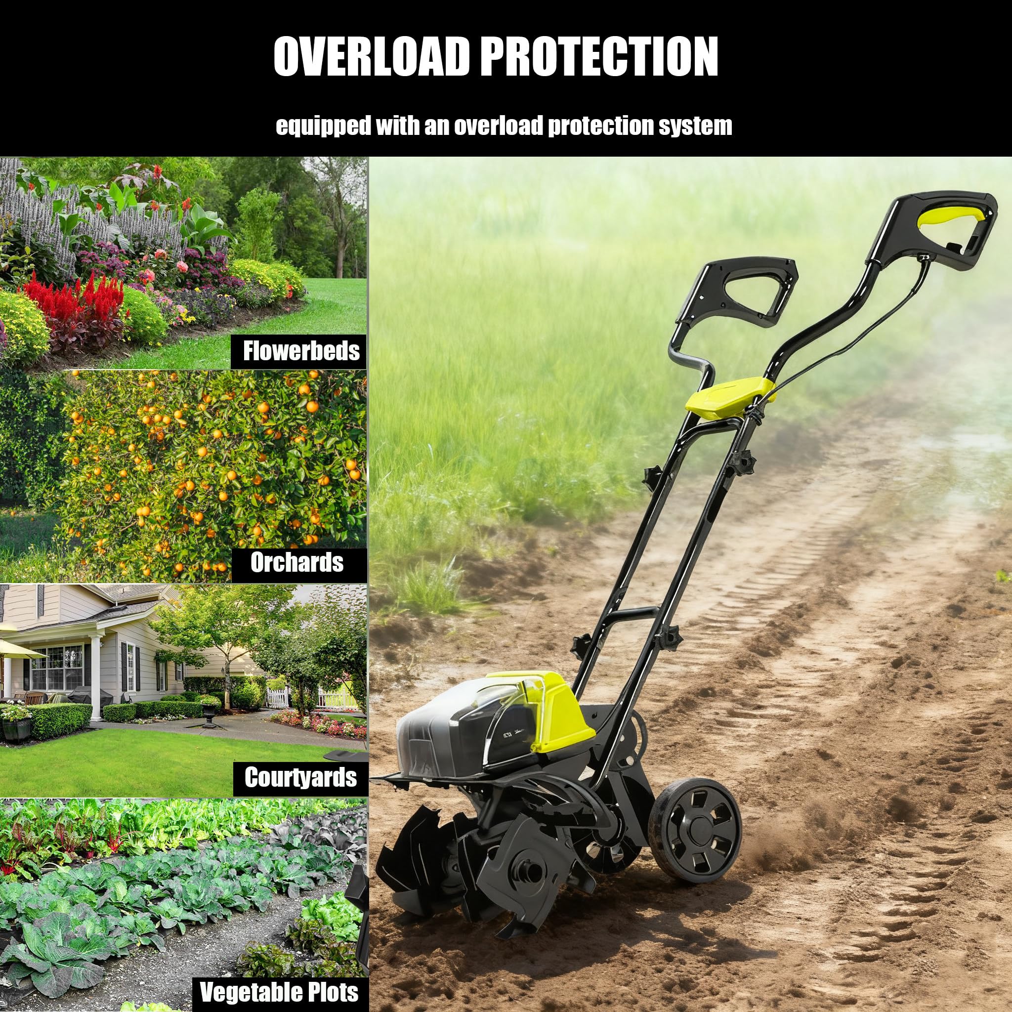 Motocultor EléCtrico InaláMbrico,Cultivador de JardíN A BateríA,Cultivador con Mango Ajustable, Ancho de Labranza de 36 cm, Profundidad de Trabajo de 36cm, Profundidad de 18 Cm para JardineríA.