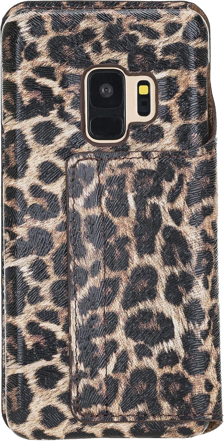 Venito Venice Slim Case Compatible with Galaxy S9 Case with Stand, Wallet, Self-Closing, and RFID Blocking Feature (Leopard Pattern)