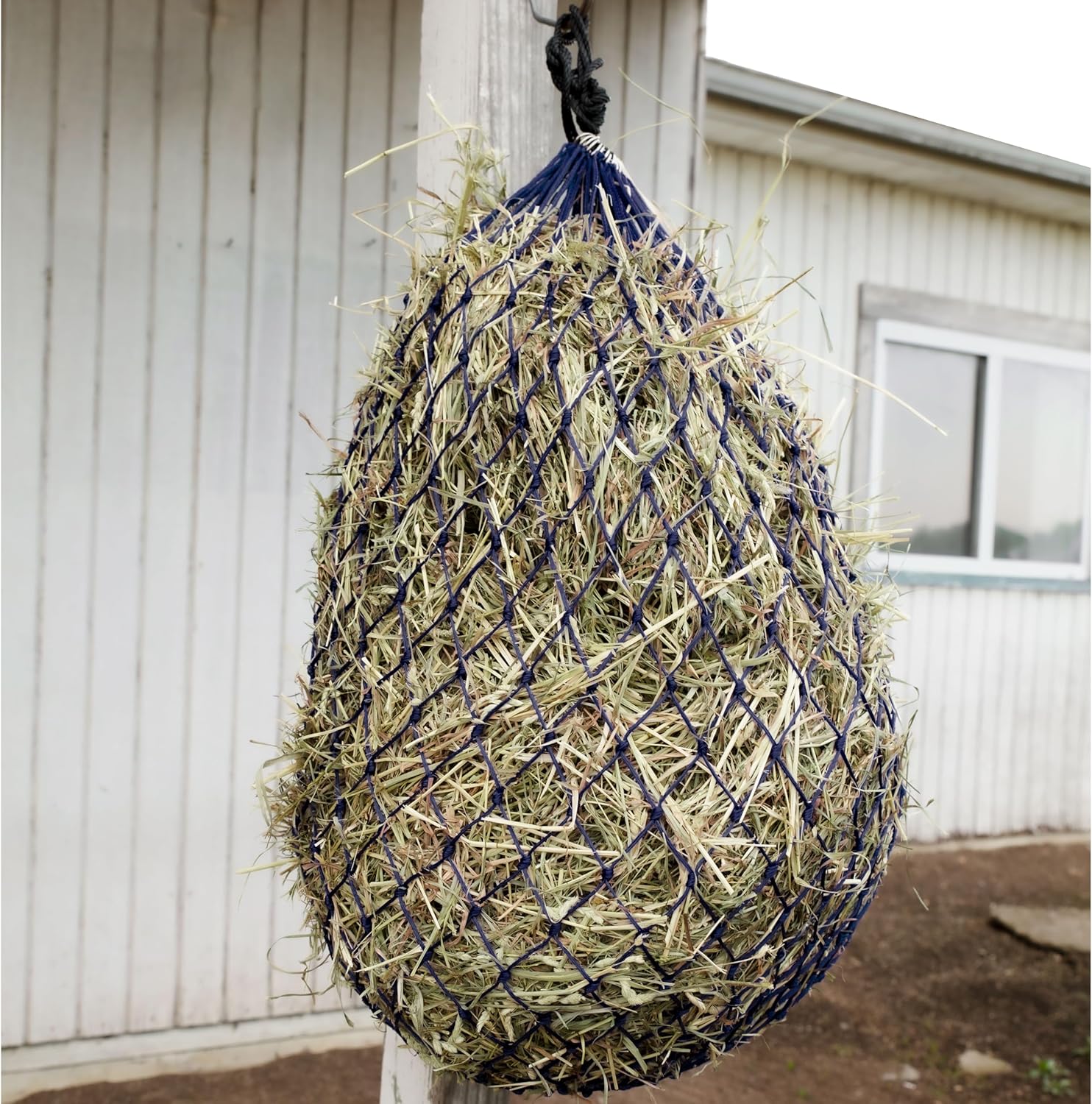 Country Pride Slow Feed Hay Net, 2-Inch Openings to Slow Hay Consumption, Durable Nylon Knit, Holds 3-4 Flakes, Fits Hay Hoop Feeder, Stall and Trailer Use, Promotes Healthy Grazing (Navy Blue)