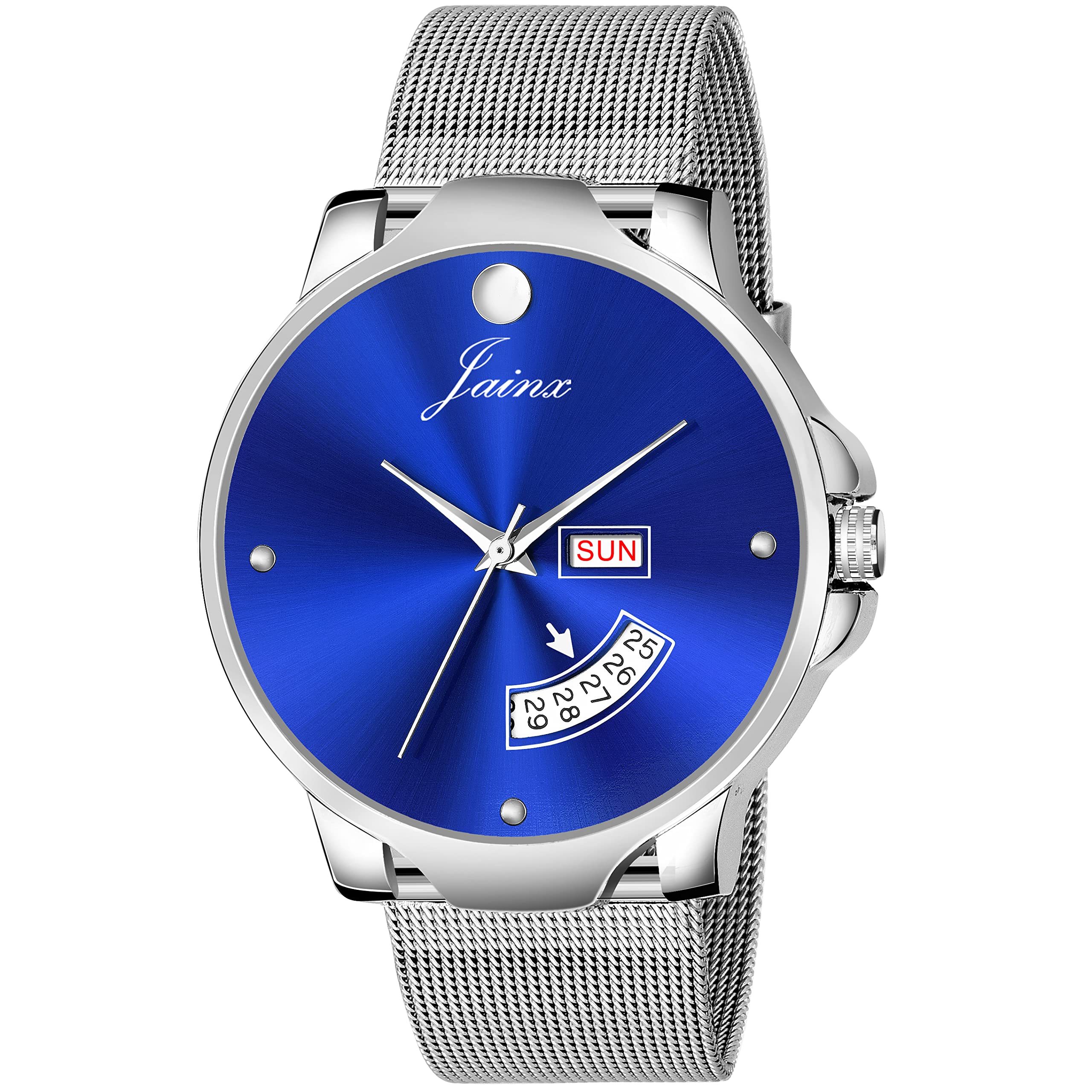 jainx Day and Date Feature Blue Dial Mesh Steel Chain Analog Watch for Men - JM7119 (B09RMQRN9M) Amazon Price History, Amazon Price Tracker