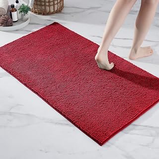Decomira Badematte rutschfest | Als Badteppich Set kombinierbar | Badezimmer-Teppich Bad-Vorleger waschbar aus Chenille | Duschvorleger für Dusche, Badewannen, WC Deko | Rot - 70x120 cm