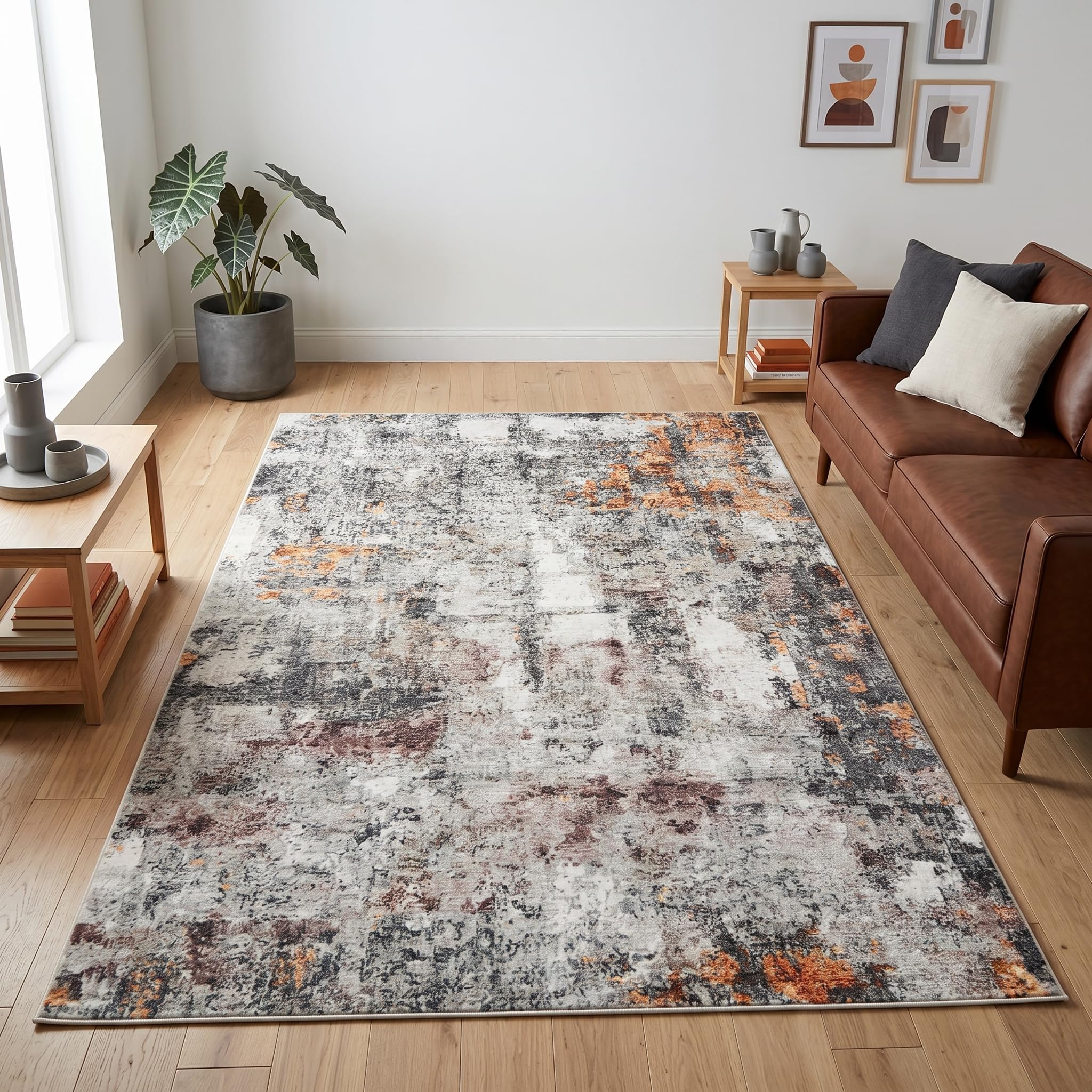 TAPISO Bari Tapis Motif Abstrait Effet Usé Estompé Noir Gris Multicolore Orange - Tapis Imprimé avec Antidérapant Salon Chambre Design Moderne Öko-Tex 160 x 230 cm