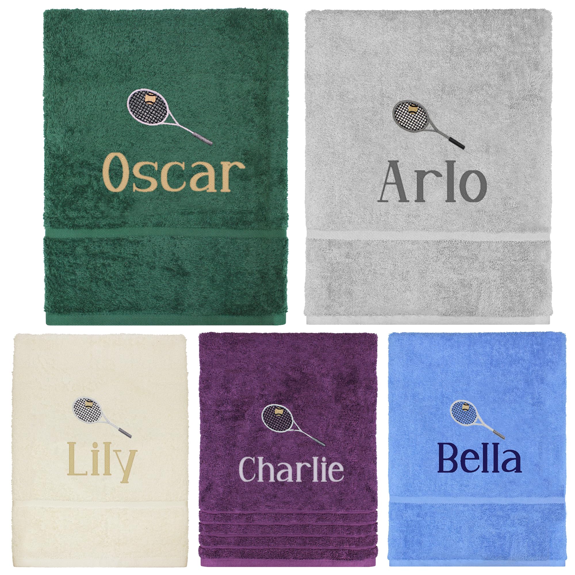 TeddyT's Personalised Tennis Embroidered Design Hand Towel (Bottle Green)