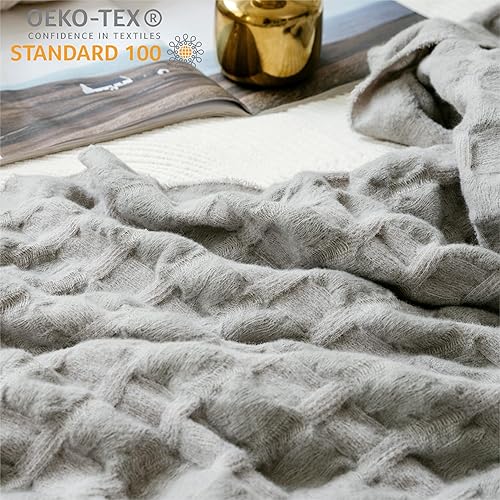 Miniatura 4 de Syalife Manta gris para sofá, manta tejida de punto versátil para silla, manta decorativa súper suave y cálida con borlas para cama, sofá y sala de