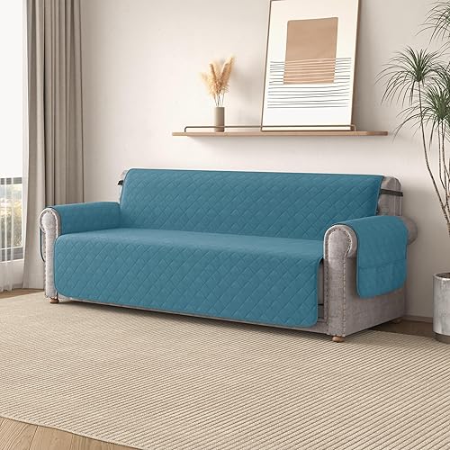 Miniatura 9 de CHUN YI Funda para sofá biplaza, resistente al agua, para sofá de 2 cojines, reversible, lavable, con correa ajustable, bolsillo de almacenamiento