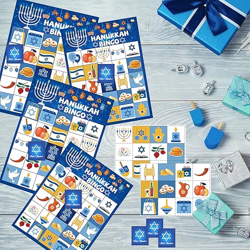 Miniatura 4 de Juegos de bingo de Hanukkah Decoración de Janucá Juegos de Janucá para niños y adultos, juegos de fiesta de Hanukkah para 24 jugadores, tarjetas de