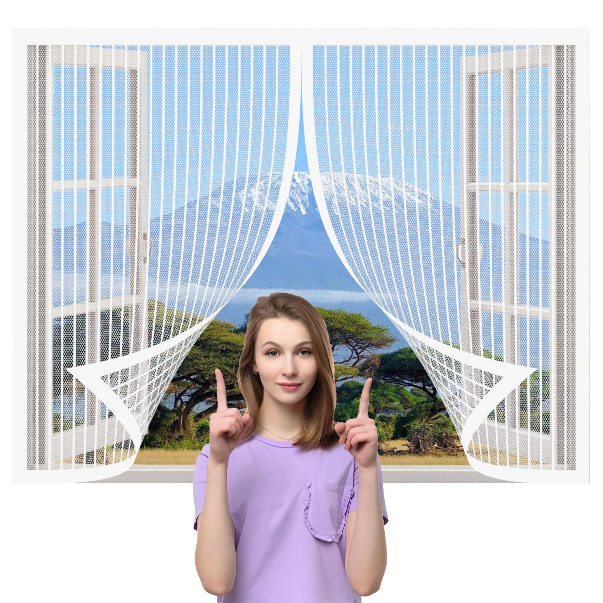 Mosquito Net for Window 87 x 112 cm Fly Screen Mosquito Magnetic Window Screen with Tape and Closing Magnets Without Drilling for Windows, White