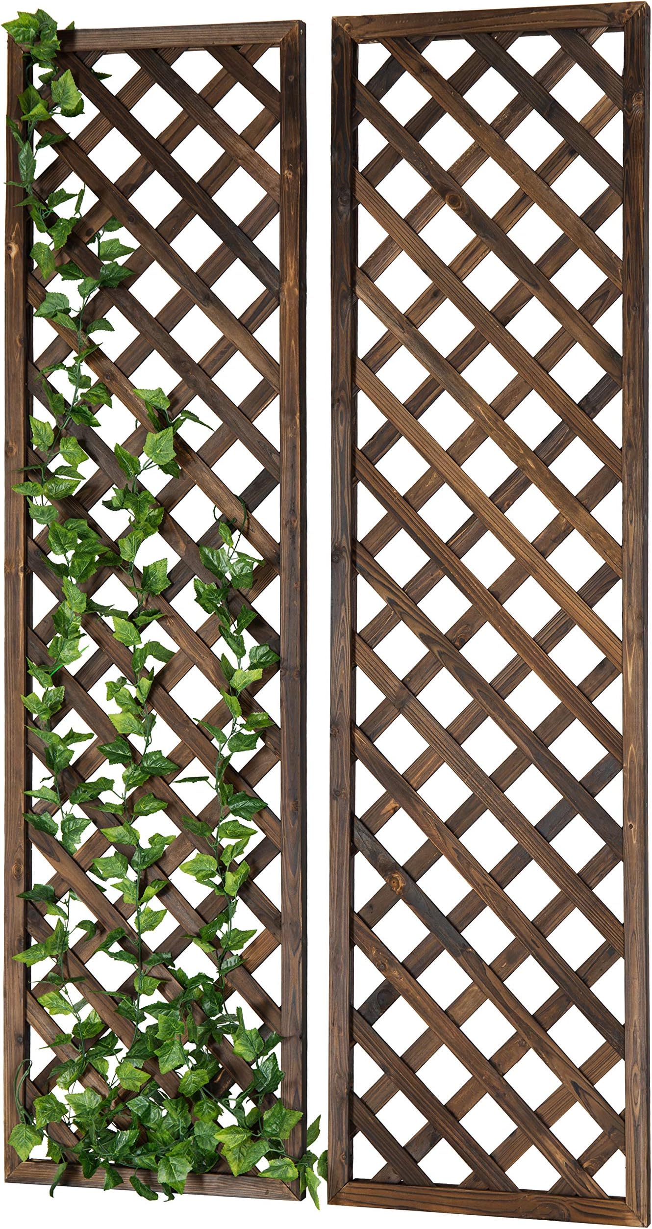 MyGift Wood Trellis, Wall Hanging Large Garden Trellis for Climbing Plants Outdoor, Brown Lattice Panels for Outside, Set of 2