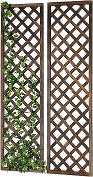 MyGift Wood Trellis, Wall Hanging Large Garden Trellis for Climbing Plants Outdoor, Brown Lattice Panels for Outside, Set of 2