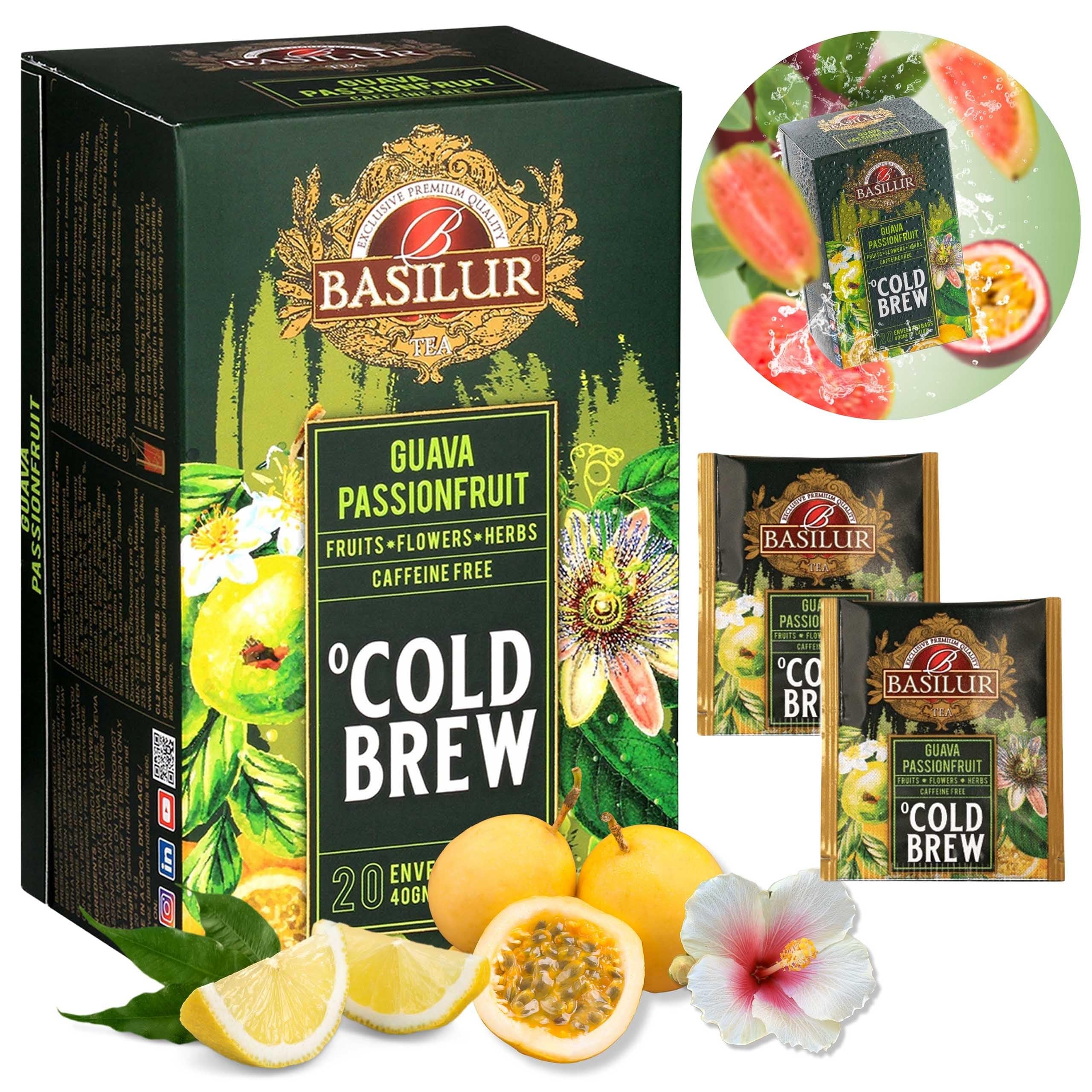 BASILUR Cold Brew - Té descafeinado de frutas con sabor a fruta de la pasión y cítricos, té frío en bolsitas 20 x 2 g (1)