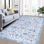 CAROMIO 8x10 Area Rug Machine Washable Rug Vintage Persian Area Rug Oriental Distressed Floral Stain Resistant Non-Slip Floor Cover Carpet Rug Foldable Accent Rug for Home Decor, Blue