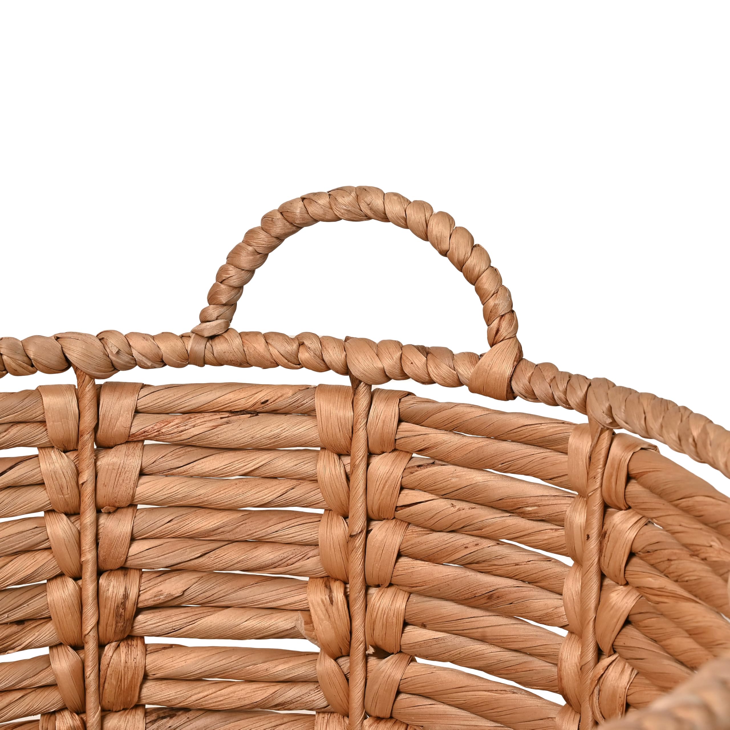 happimess BSK1003E Laurel 49,5 cm Bohemian Handgewebter Abaca Korb mit Griffen, Seegras Container zur Dekoration im Schlafzimmer, Wohnzimmer, Waschküche, Eingang, Natur, Natur/Weiß