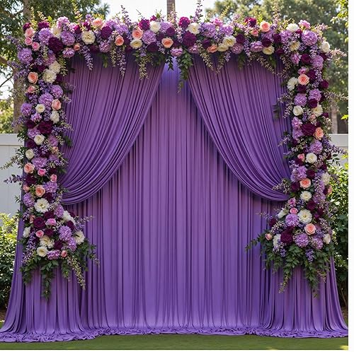 Miniatura 8 de Cortinas de fondo moradas de 10 x 20 pies, sin arrugas, cortinas de fondo de poliéster morado, decoraciones de fondo para fiesta