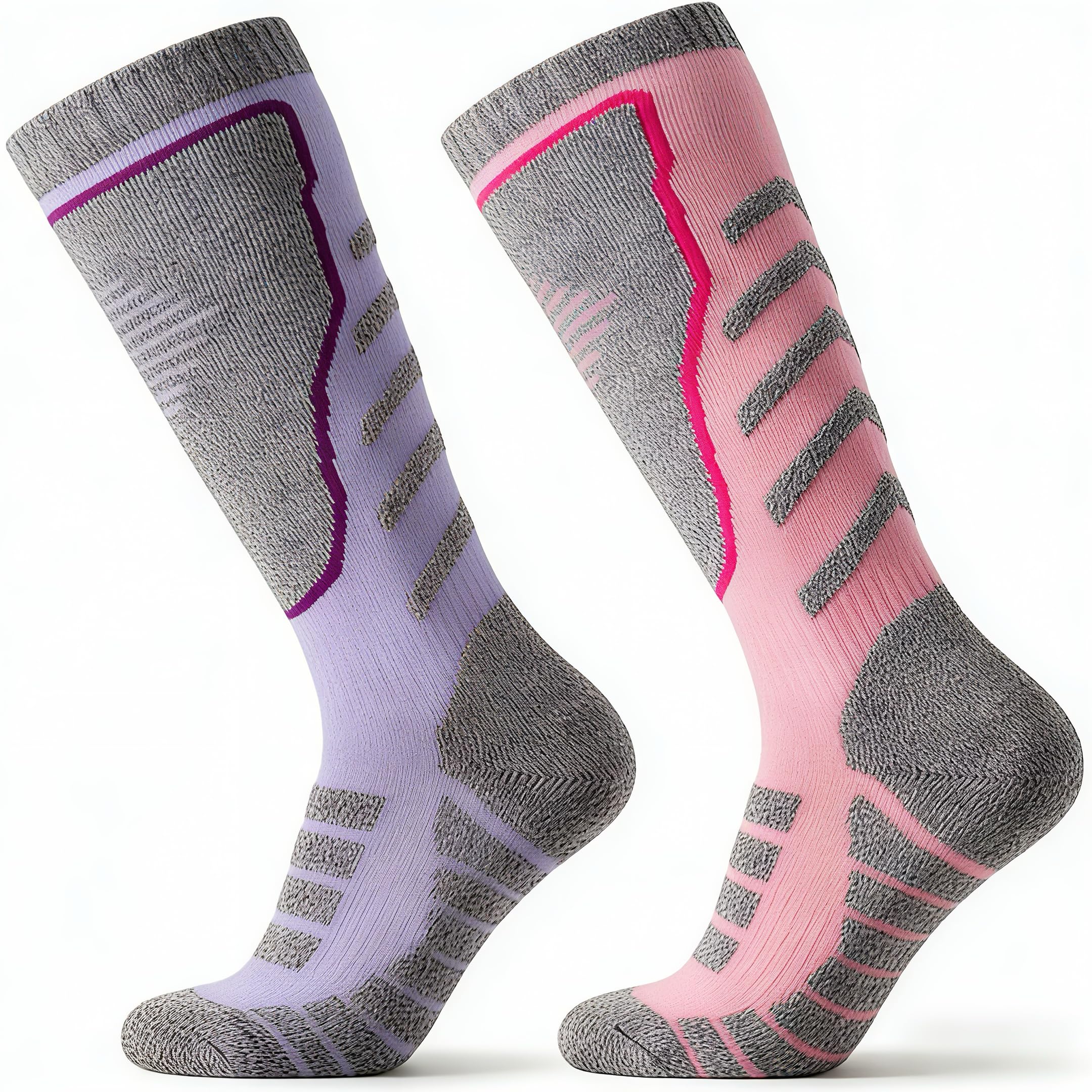 LSYZHX 2Pairs Merino Wool Ski Socks, Thermal Socks for Women, Knee High Welly Socks for Cold Weather, Snow, Skiing, Cycling, Hiking (2)