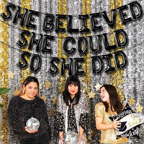 Miniatura 8 de KatchOn, Cartel de She Believed She Could So She Did, color negro, 16 pulgadas, pancarta de felicitaciones, decoraciones de felicitaciones,