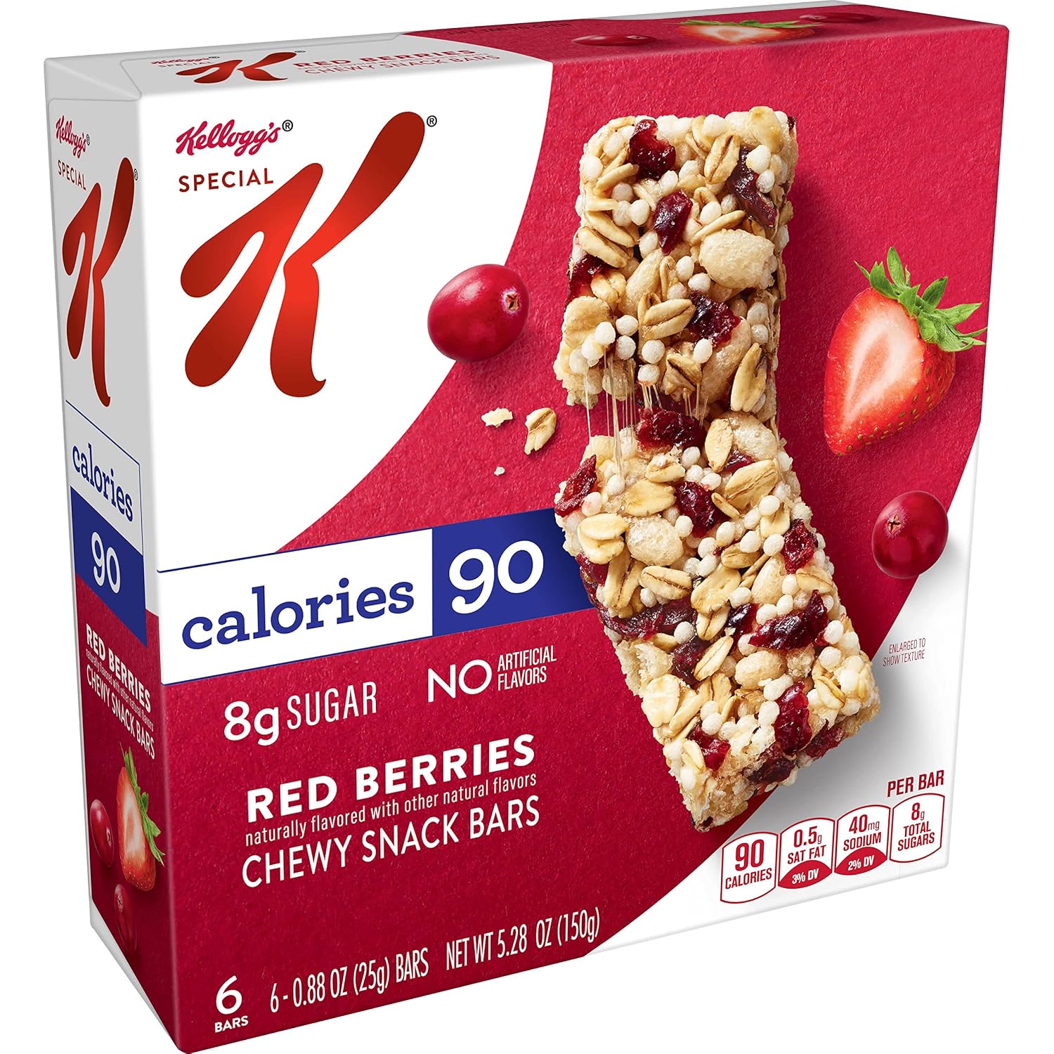 Kellogg's Special K Chewy Snack Bars, 90 Calories Per Bar, 8g of Sugar, Red Berries, 5.28oz Box (6 Bars)