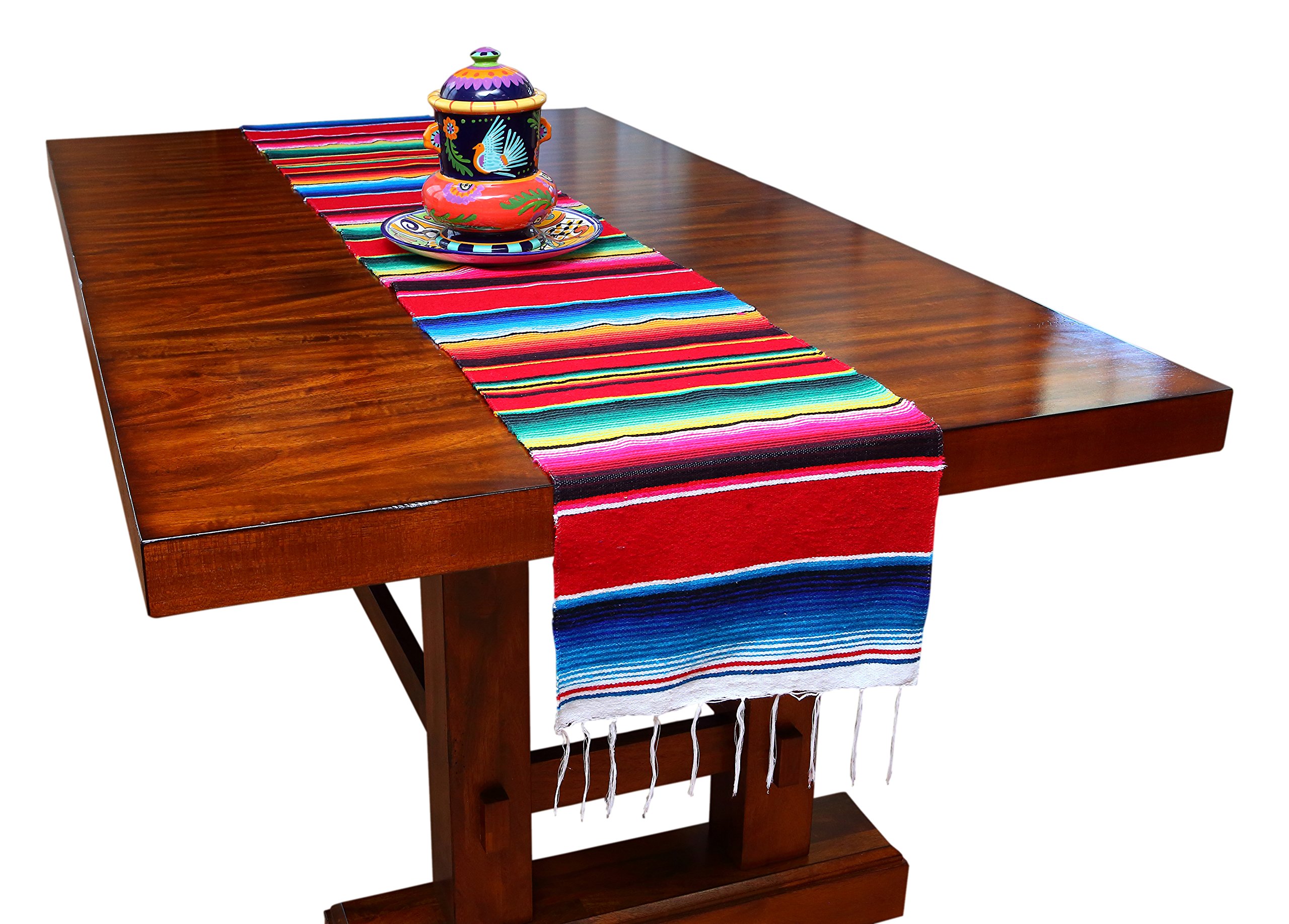Threads West Genuine Mexican Table Runner Saltillo Serape Colorful Striped Sarape Made in Mexico Sold in Different Packs (1, Red)