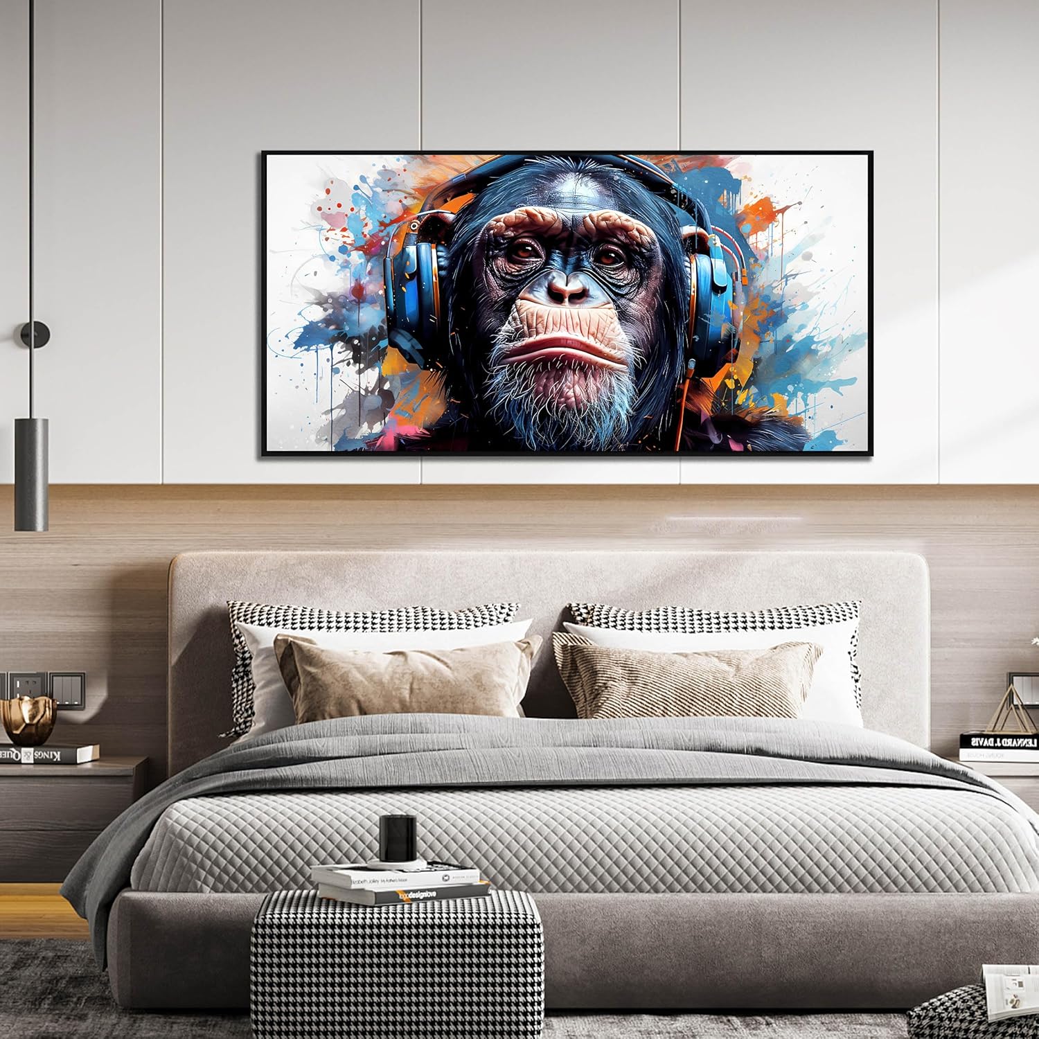 ZHAOSHOP Monkey Art Wall Decor for Living Room - Graffiti Poster Wall Decor for Office - Black Framed Wall Art Ready to Hang Size 29 x 59
