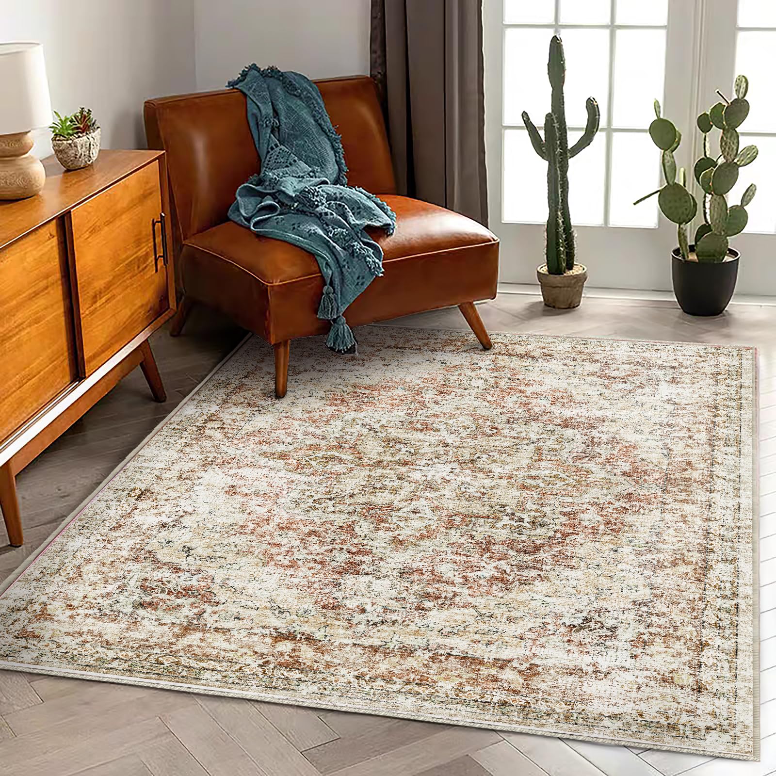 Photo 1 of ***SIMILAR ITEM***CHAMPLANT Washable Area Rug 3'x5' Vintage Traditional Floor Cover Foldable Thin Rugs Retro Kitchen Indoor Distressed Non Slip Carpet Floral Print Mat Bedroom Living Room