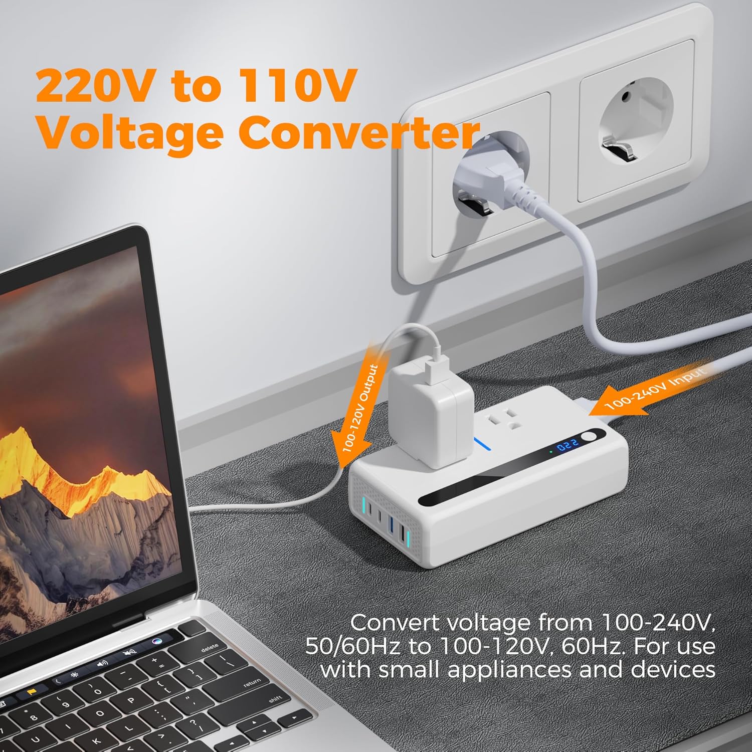 TESSAN Universal Travel Adapter with Dual AC Outlet (Type C G A I) and 220V to 110V Voltage Converter with 4 USB Ports (2 USB C), 2 AC Sockets and EU/UK/AU/IT/in International Power Adaptor