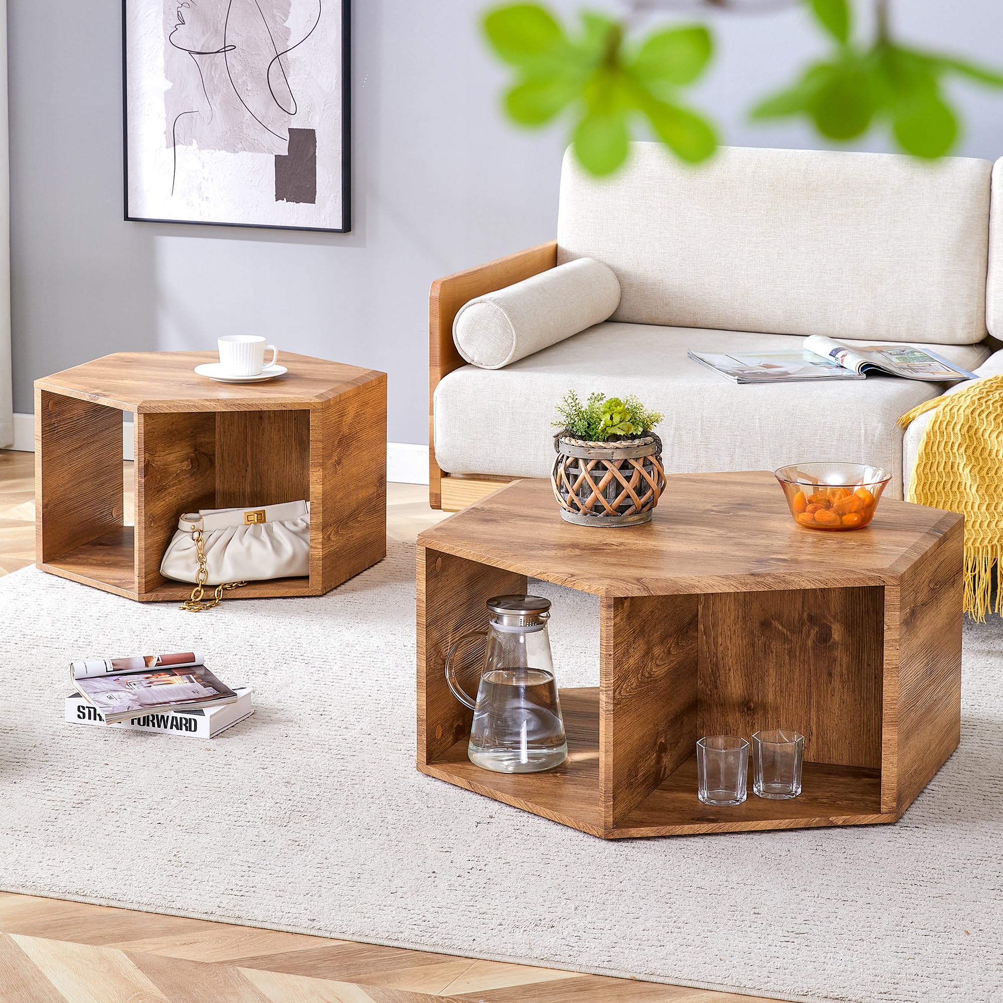 Amazon.com: LUMISOL Hexagonal Coffee Table, Wood Coffee Table with