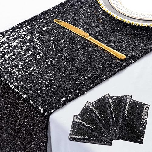 ShinyBeauty Camino de mesa amarillo de 5 piezas para decoración del hogar, camino de mesa de lentejuelas de 12 x 108 pulgadas, amarillo para bodas,