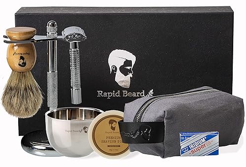 Kit de afeitado para hombres de afeitado mojado  afeitadora de seguridad con 10 cuchillas cepillo de afeitar para el pelo crema de jabón de afeitado