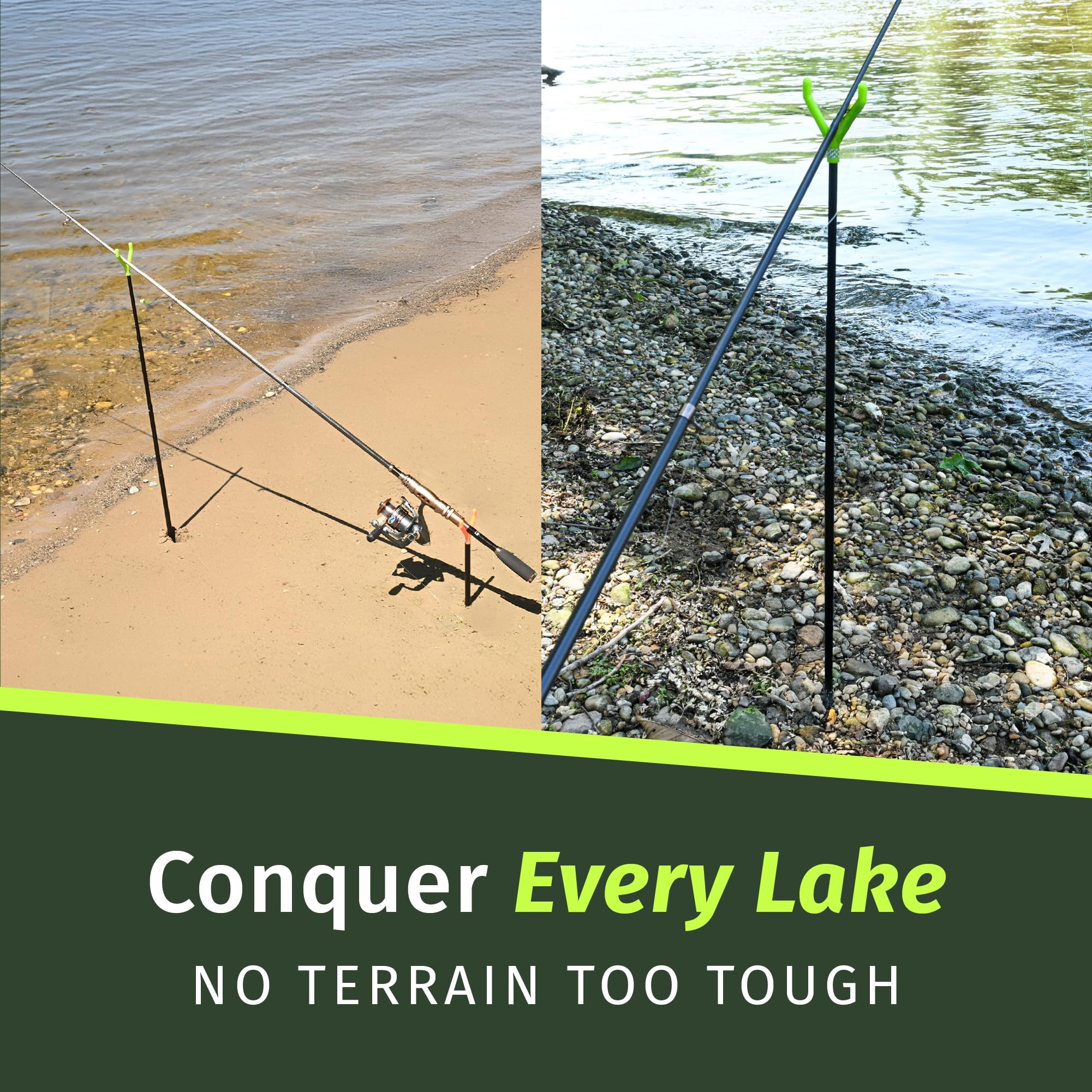 'Fishin' Stix Trident – Supports de canne à pêche télescopiques – Extensible de 30,5 à 76,2 cm, capacité de 22,7 kg et plus, support de canne à sable pour pêche au surf, pêche en berge, cannes à