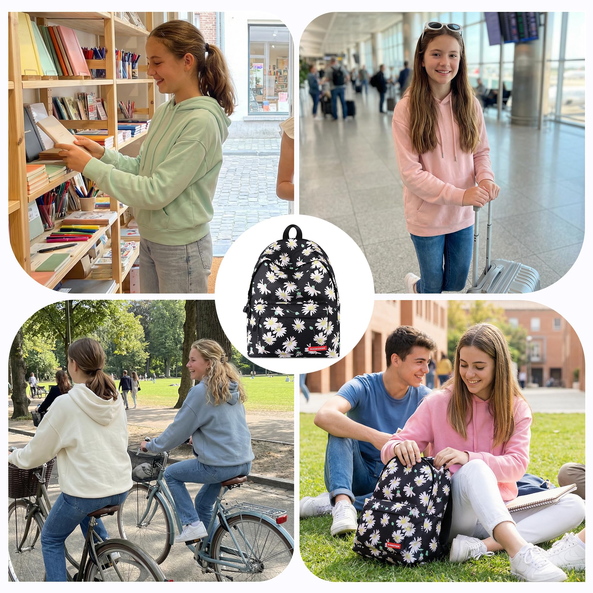 Sac à Dos Mode Cartable Filles College Sacs D'école Scolaire pour Ado Enfant Sac a Dos pour Ordinateur Portable Femme Loisir Sac de Voyage Floral