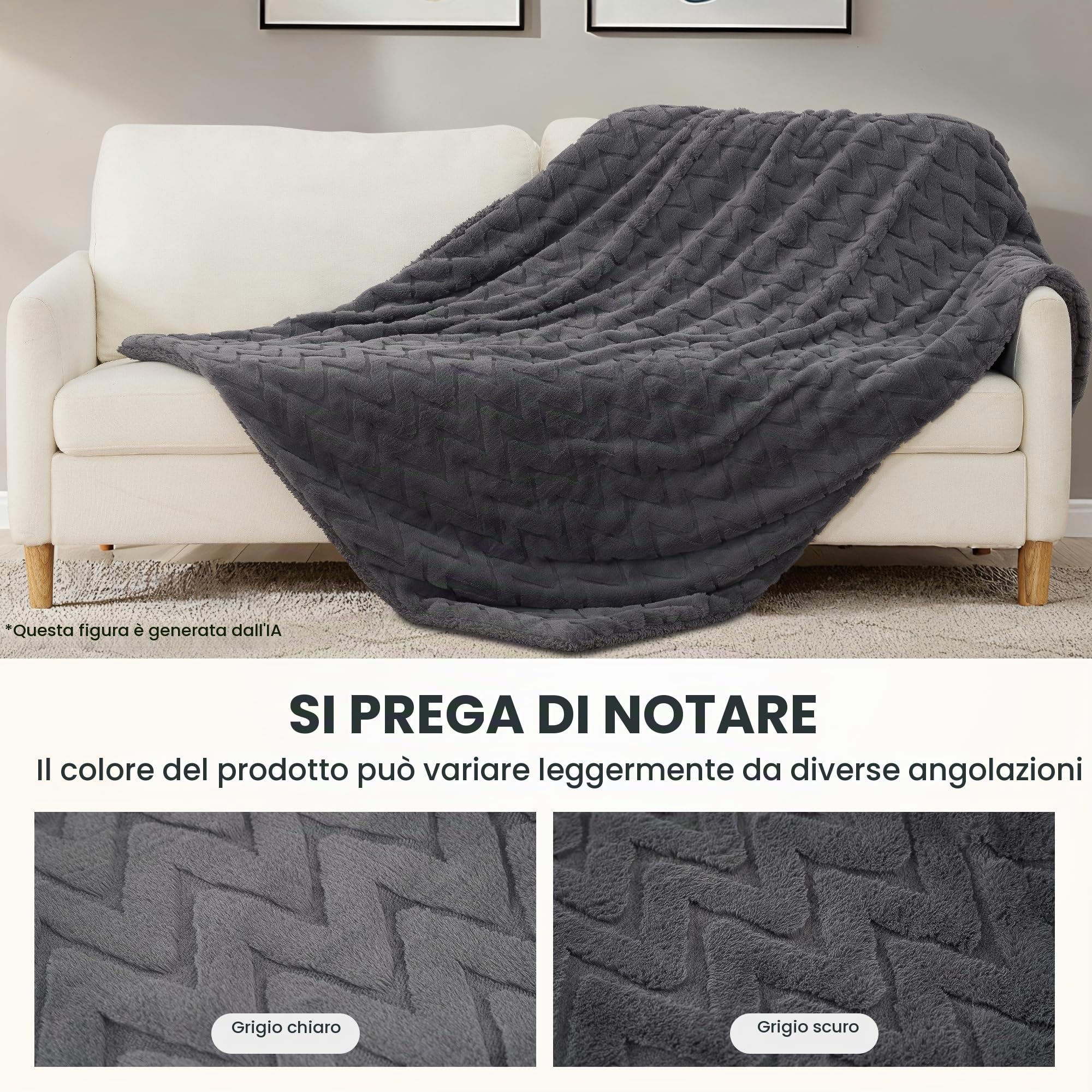 Coperta Elettrica Riscaldante 130x180 cm, Motivo a M, 4 Livelli Temperatura, Timer Spegnimento Automatico 10h, Morbido Peluche Coniglio e Sherpa, Lavabile, per Sofa Letto Ufficio