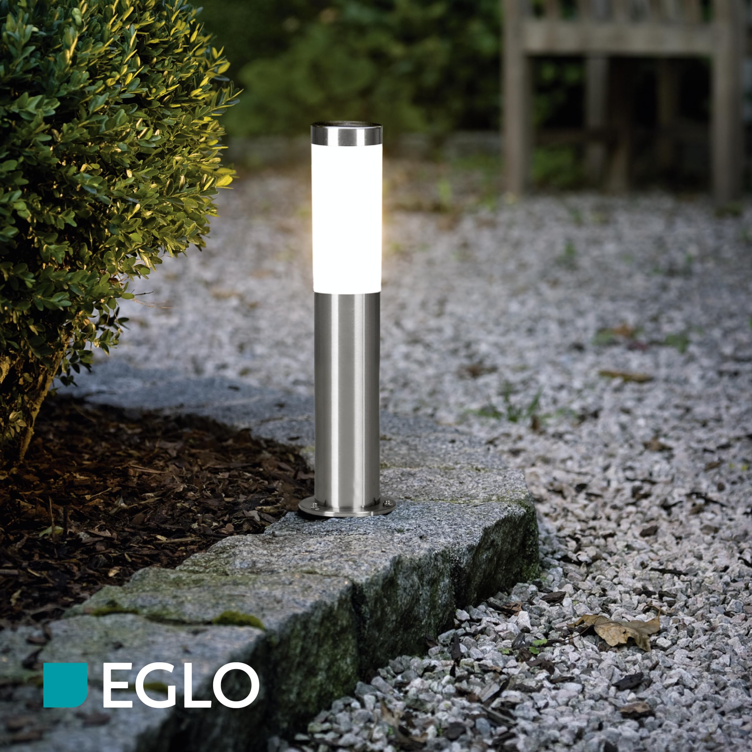 EGLO LED Außen-Wegelampe Helsinki, 1 flammige Außenleuchte, Wegeleuchte aus Edelstahl und Kunststoff, Silber, weiß, Fassung: E27, IP65