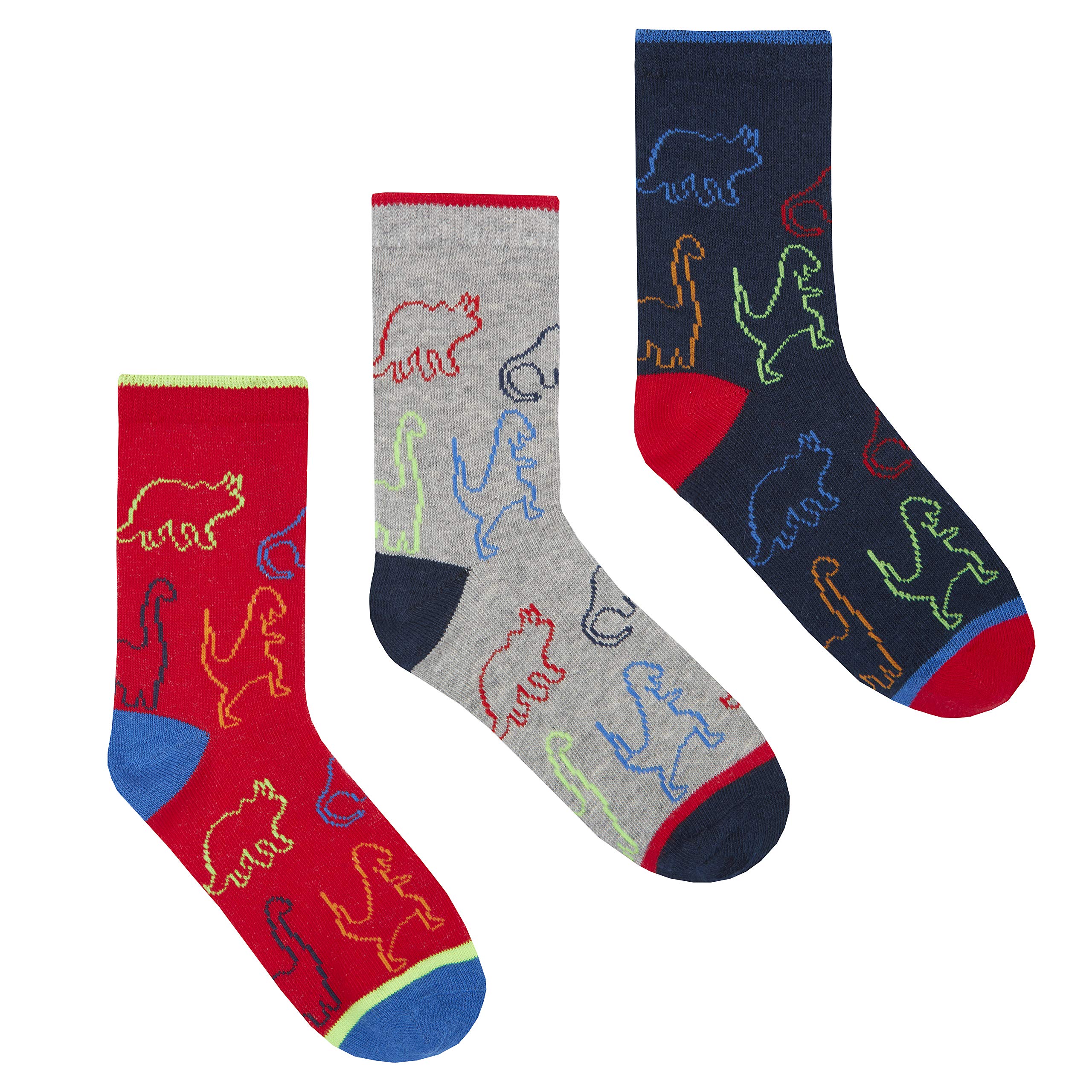 Boys 3 Pk Novelty Cotton Rich Socks (S = UK 6.5-8.5, Dinosaurs Pk A)