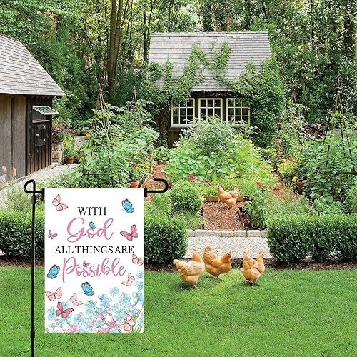 Miniatura 3 de Flowers With God All Things Are Possible - Bandera de jardín con flores, letrero de Buttlefly God Bless American Christian para decoración del