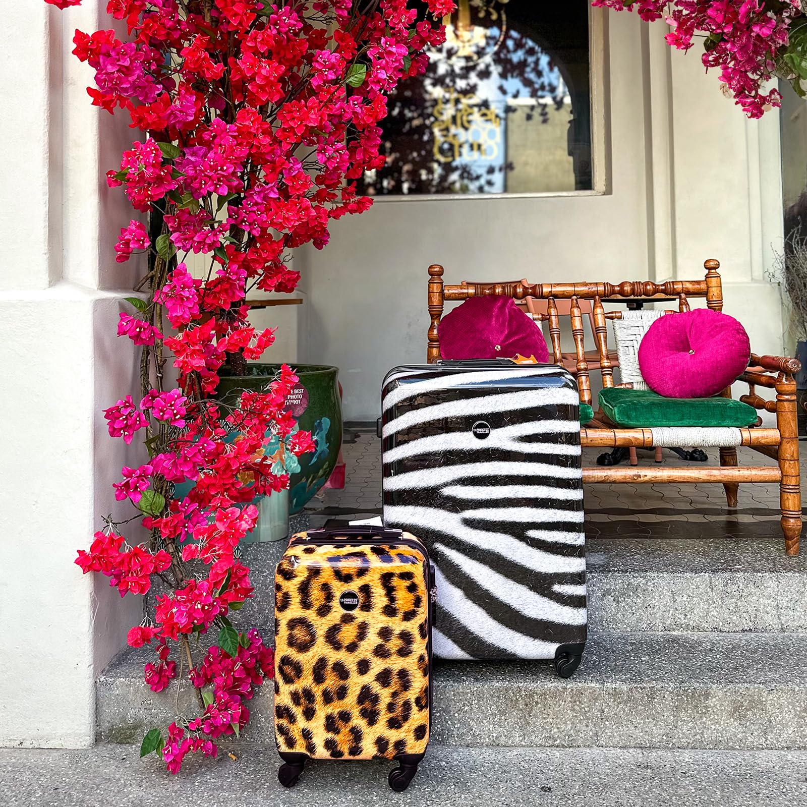 Princess Traveller Animal Print - Reisekoffer - Leopard - Mittel - 66 cm - Doppelräder - Hartschalen Koffer (Gelb, Mittel Reisekoffer)