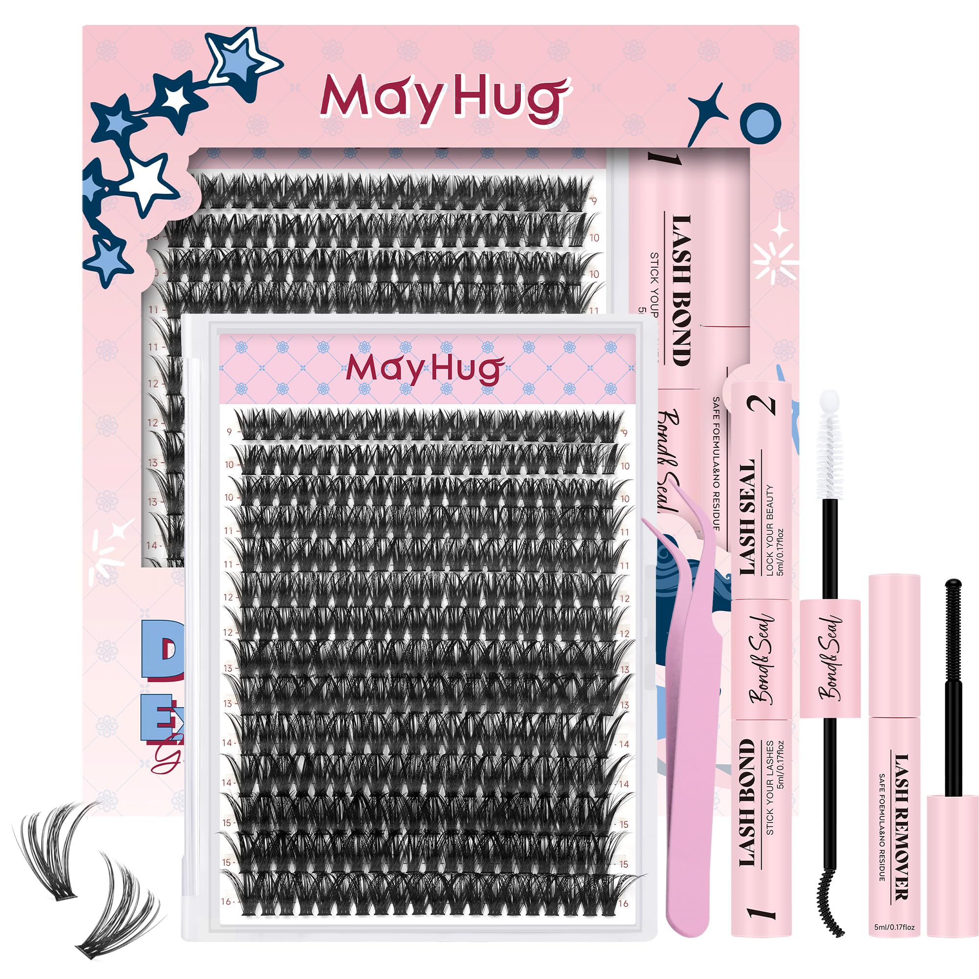 Mayhug Extension Ciglia Kit 60D Ciglia Finte Ciuffetti Naturale 9-16mm 280Pcs D Curl DIY Ciglia Finte Per Uso Personale(60D Kit)